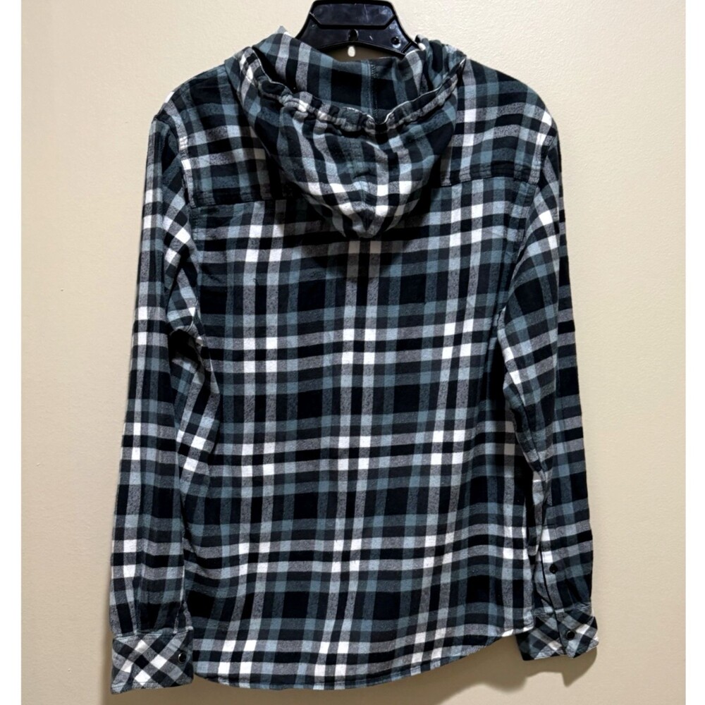 Matix Hooded Flannel Shirt Jacket Womens M Scotch Plaid Grunge Hoodie Button Up